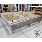 Two Single Flush Top Guernsey Bed Bases Marbled Velvet Silver EX